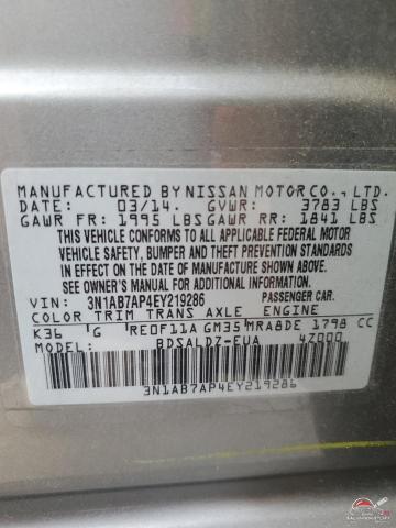 3N1AB7AP4EY219286 2014 NISSAN SENTRA photo no. 12
