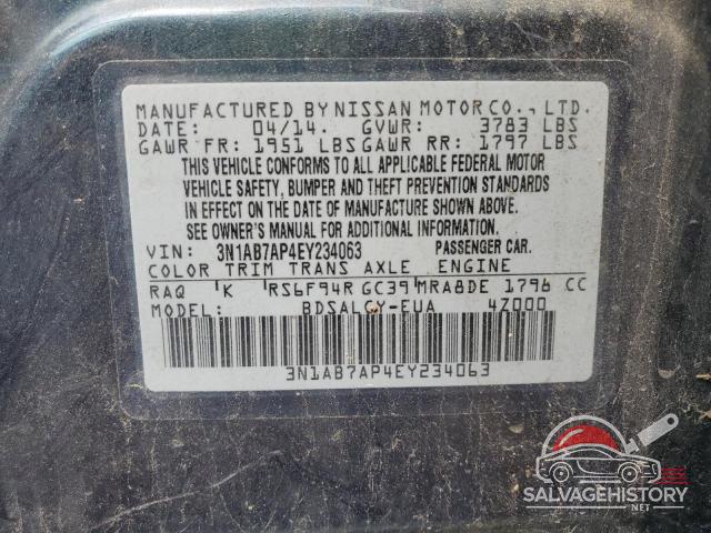3N1AB7AP4EY234063 2014 NISSAN SENTRA photo no. 12