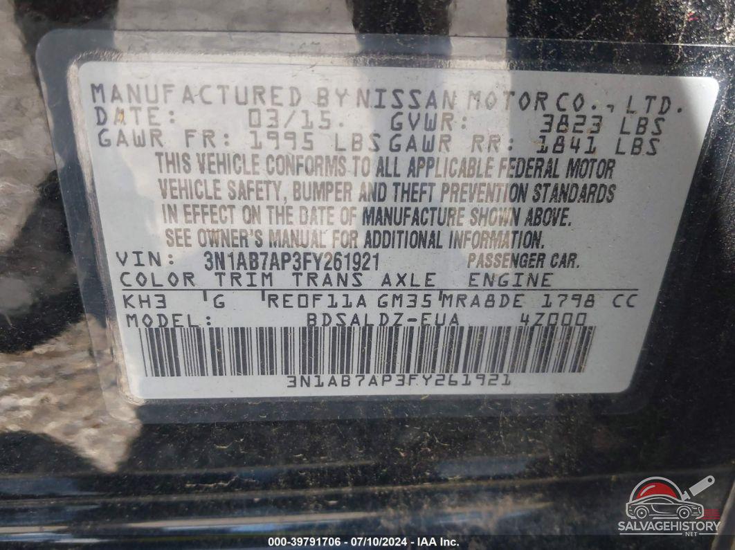 3N1AB7AP3FY261921 2015 NISSAN SENTRA photo no. 9