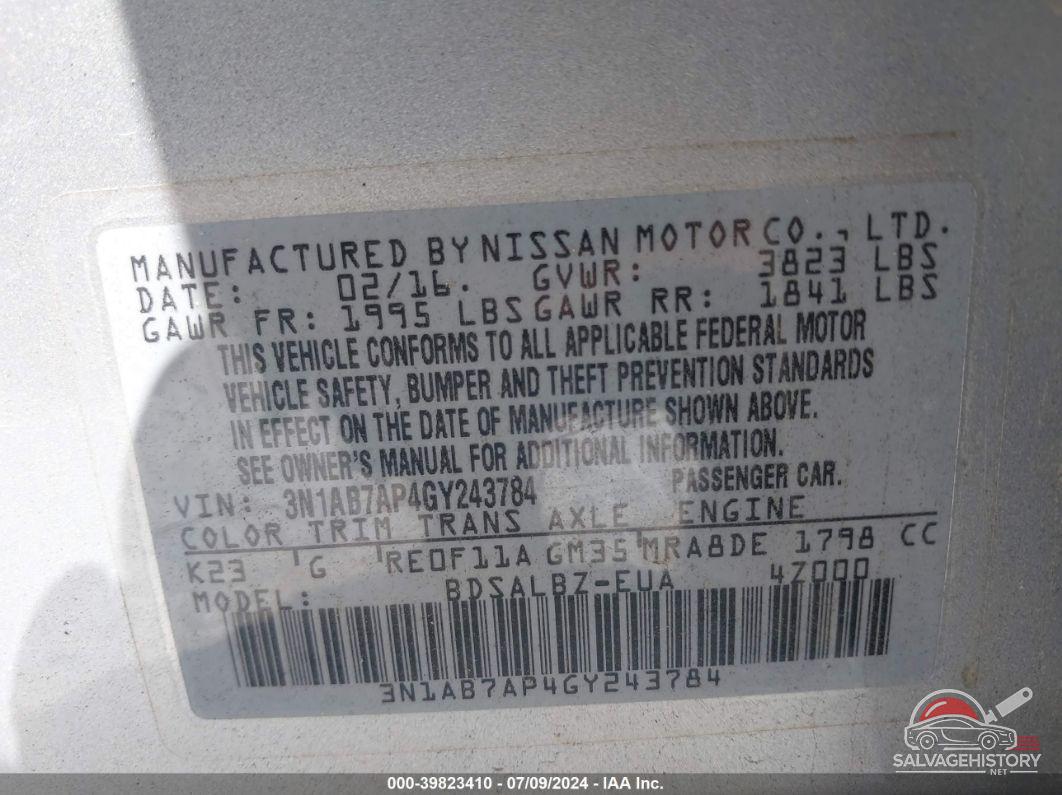 3N1AB7AP4GY243784 2016 NISSAN SENTRA photo no. 8