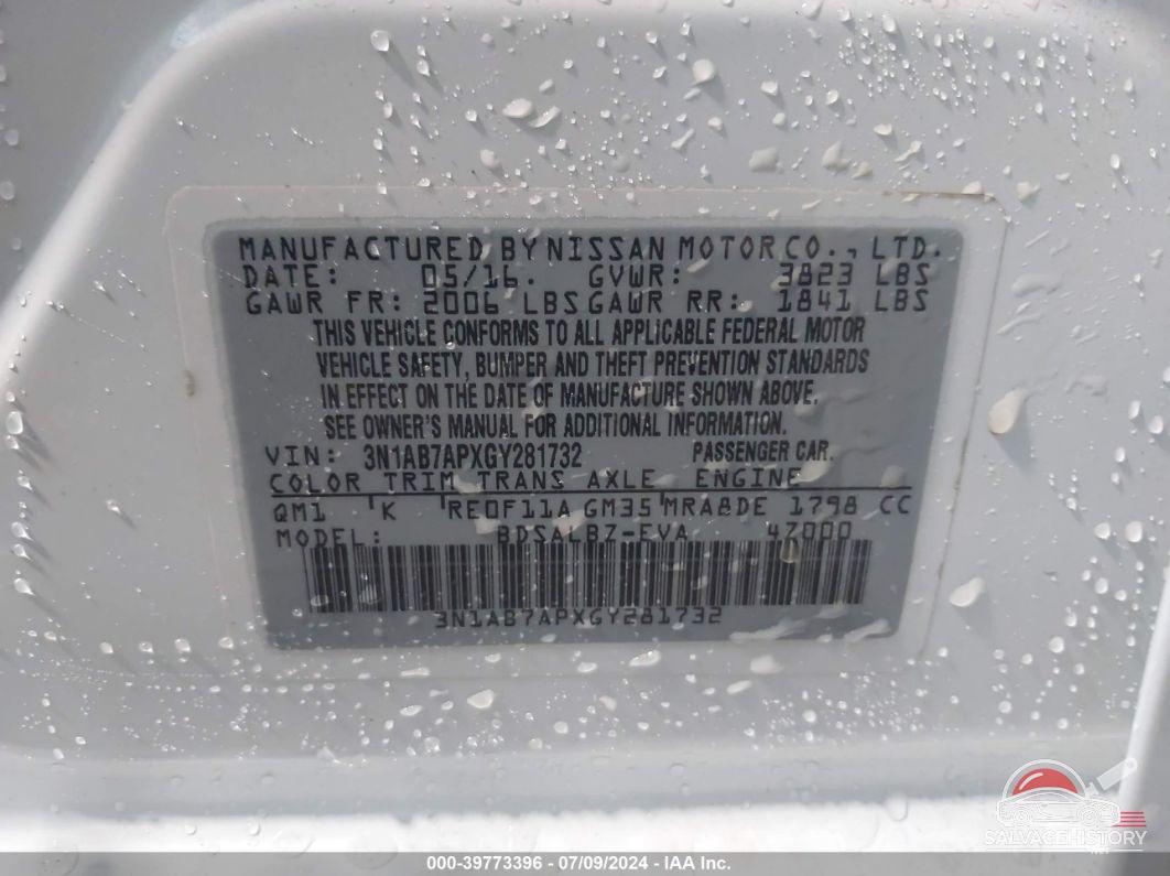 3N1AB7APXGY281732 2016 NISSAN SENTRA photo no. 9