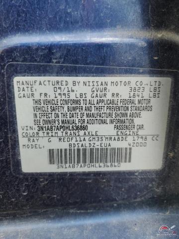 3N1AB7AP0HL636860 2017 NISSAN SENTRA photo no. 12
