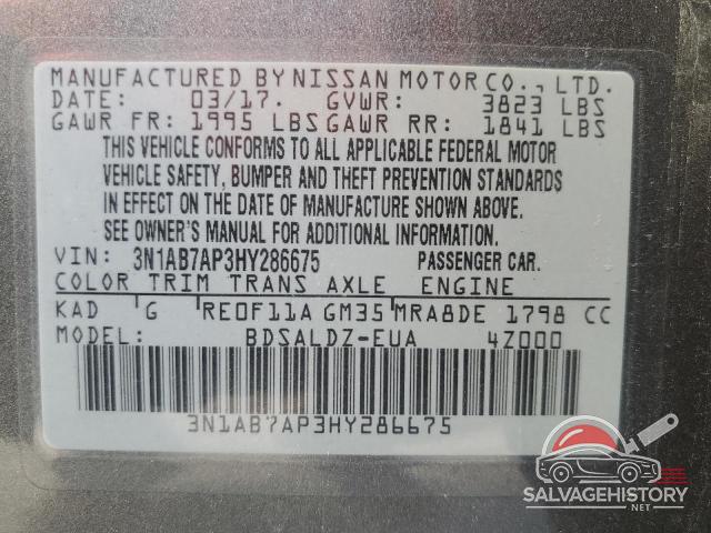 3N1AB7AP3HY286675 2017 NISSAN SENTRA photo no. 12