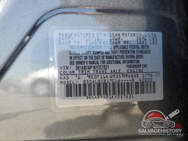 3N1AB7AP1KY257831 2019 NISSAN SENTRA photo no. 12