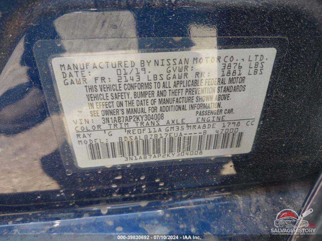 3N1AB7AP2KY304008 2019 NISSAN SENTRA photo no. 9
