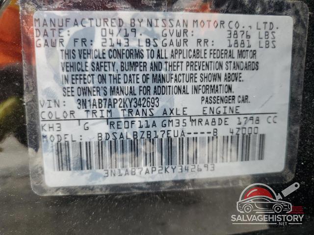 3N1AB7AP2KY342693 2019 NISSAN SENTRA photo no. 12