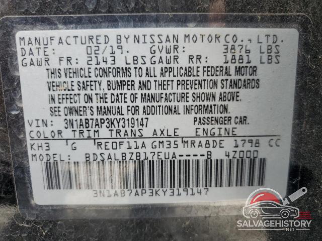 3N1AB7AP3KY319147 2019 NISSAN SENTRA photo no. 12