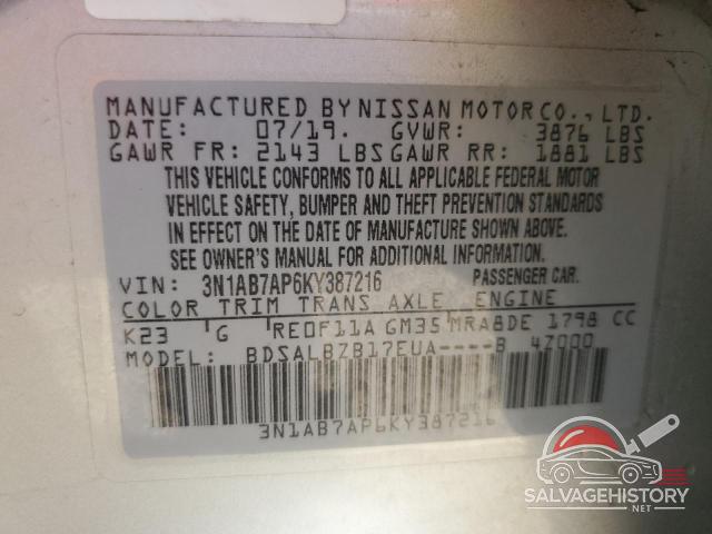 3N1AB7AP6KY387216 2019 NISSAN SENTRA photo no. 12