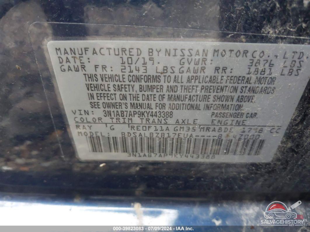 3N1AB7AP9KY443388 2019 NISSAN SENTRA photo no. 9