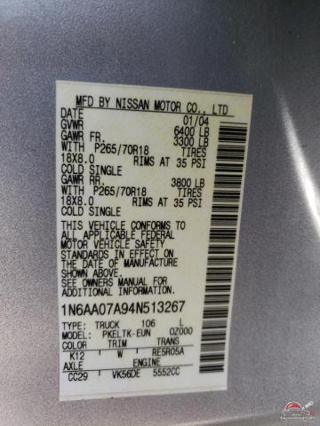 1N6AA07A94N513267 2004 NISSAN TITAN photo no. 12