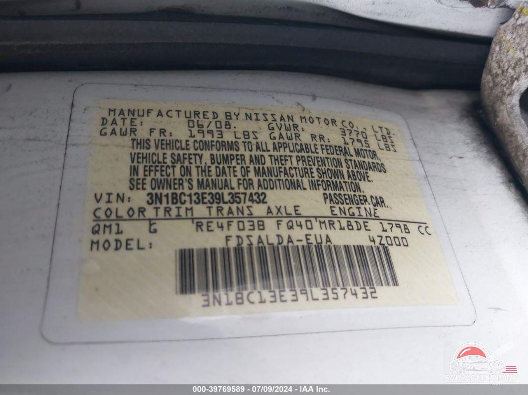 3N1BC13E39L357432 2009 NISSAN VERSA photo no. 9