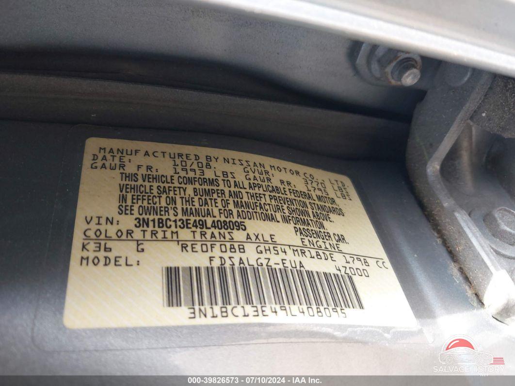 3N1BC13E49L408095 2009 NISSAN VERSA photo no. 9