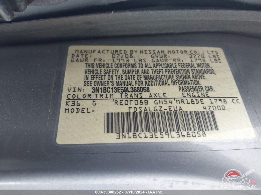 3N1BC13E59L368058 2009 NISSAN VERSA photo no. 9