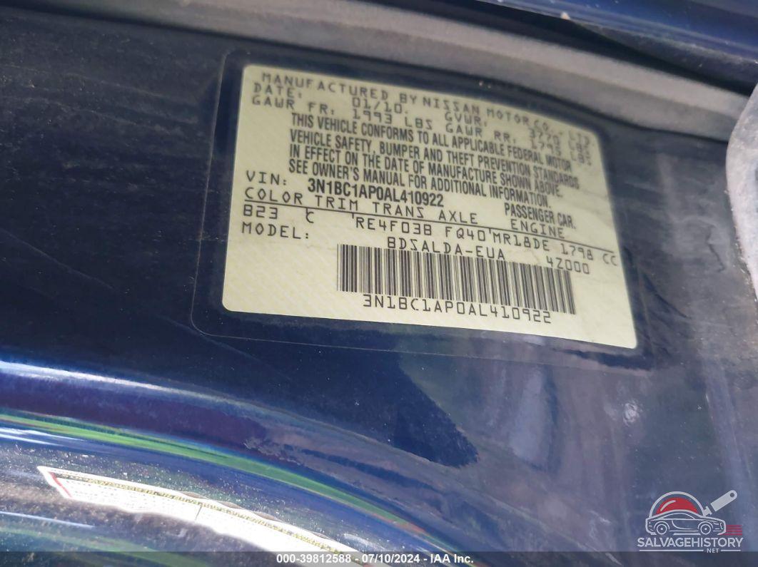 3N1BC1AP0AL410922 2010 NISSAN VERSA photo no. 9