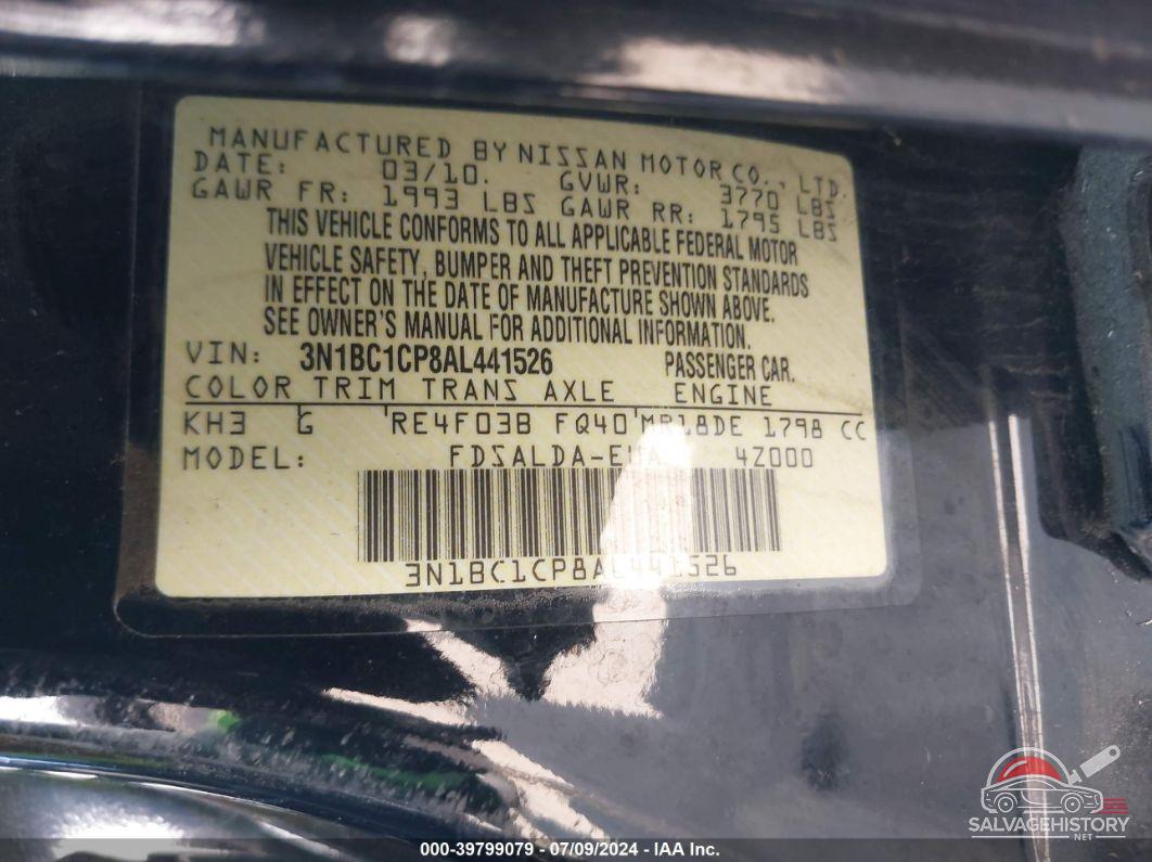 3N1BC1CP8AL441526 2010 NISSAN VERSA photo no. 9