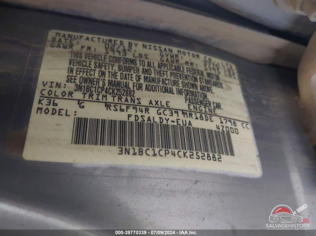 3N1BC1CP4CK252882 2012 NISSAN VERSA photo no. 9