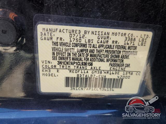 3N1CN7AP1CL936156 2012 NISSAN VERSA photo no. 12
