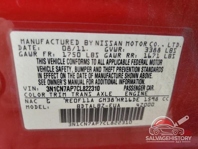 3N1CN7AP7CL822310 2012 NISSAN VERSA photo no. 12