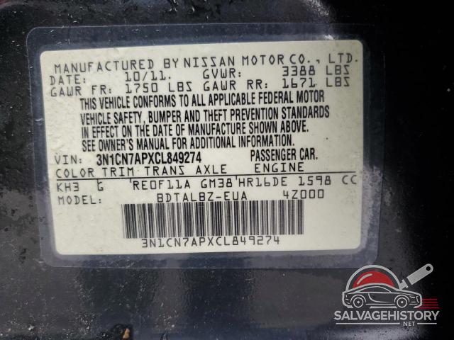 3N1CN7APXCL849274 2012 NISSAN VERSA photo no. 12