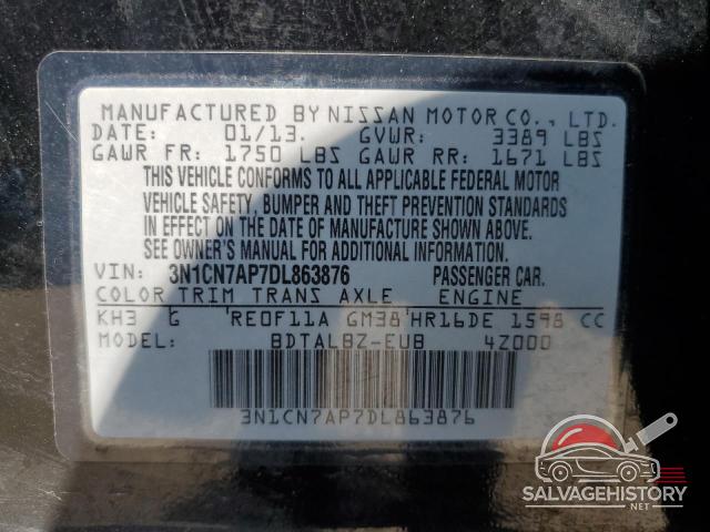 3N1CN7AP7DL863876 2013 NISSAN VERSA photo no. 12