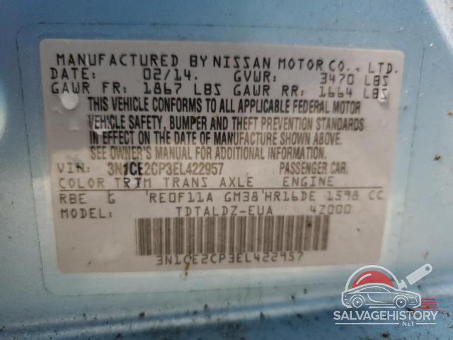 3N1CE2CP3EL422957 2014 NISSAN VERSA photo no. 12
