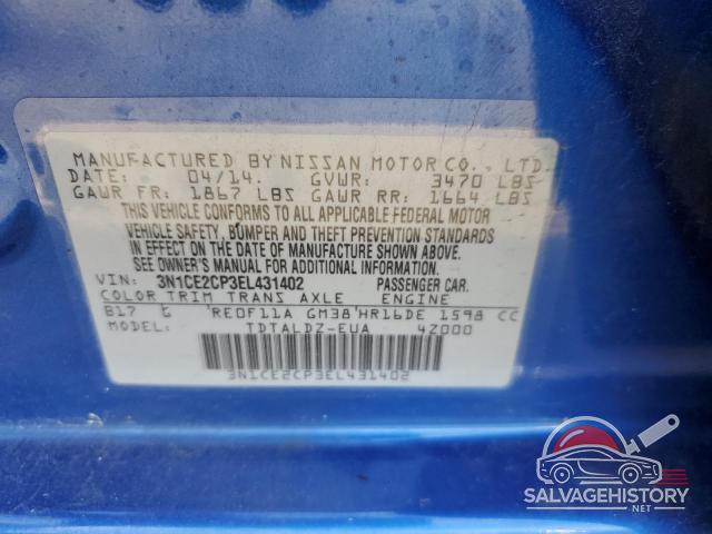 3N1CE2CP3EL431402 2014 NISSAN VERSA photo no. 12