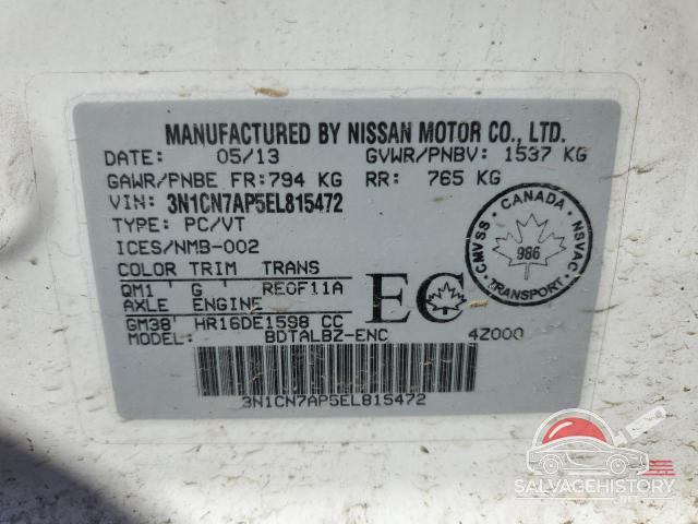 3N1CN7AP5EL815472 2014 NISSAN VERSA photo no. 13
