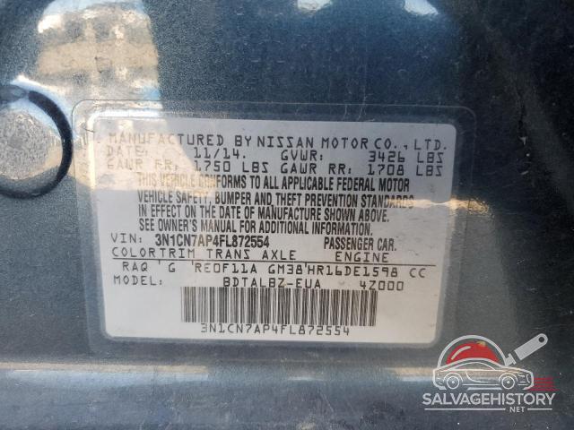3N1CN7AP4FL872554 2015 NISSAN VERSA photo no. 13