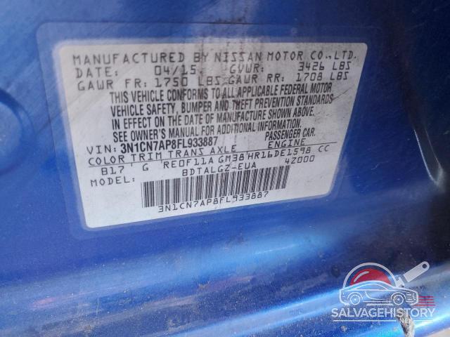 3N1CN7AP8FL933887 2015 NISSAN VERSA photo no. 12
