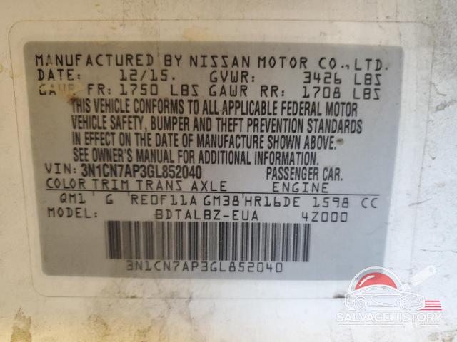 3N1CN7AP3GL852040 2016 NISSAN VERSA photo no. 12