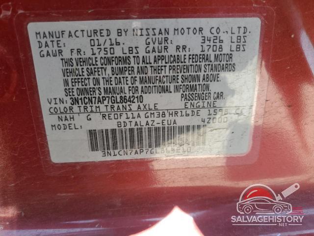 3N1CN7AP7GL864210 2016 NISSAN VERSA photo no. 12