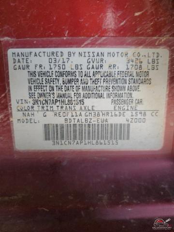 3N1CN7AP1HL861515 2017 NISSAN VERSA photo no. 12