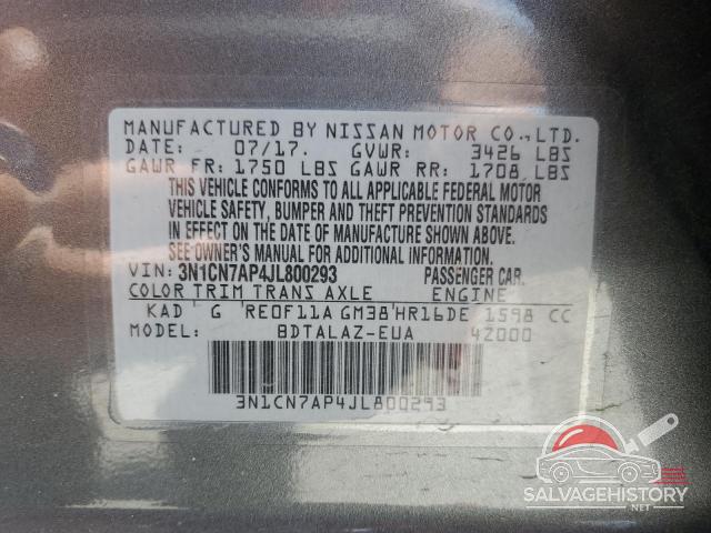 3N1CN7AP4JL800293 2018 NISSAN VERSA photo no. 12