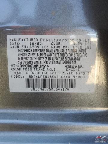 3N1CN8EV8ML845174 2021 NISSAN VERSA photo no. 12