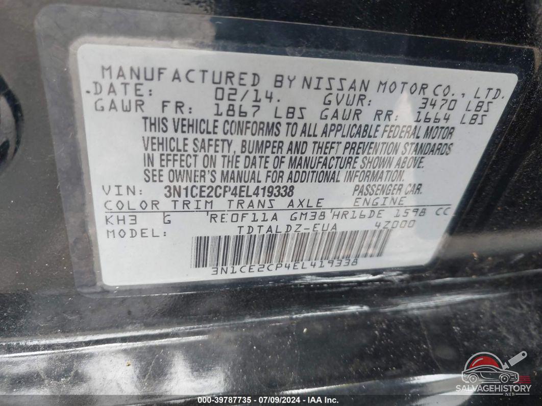 3N1CE2CP4EL419338 2014 NISSAN VERSA NOTE photo no. 9