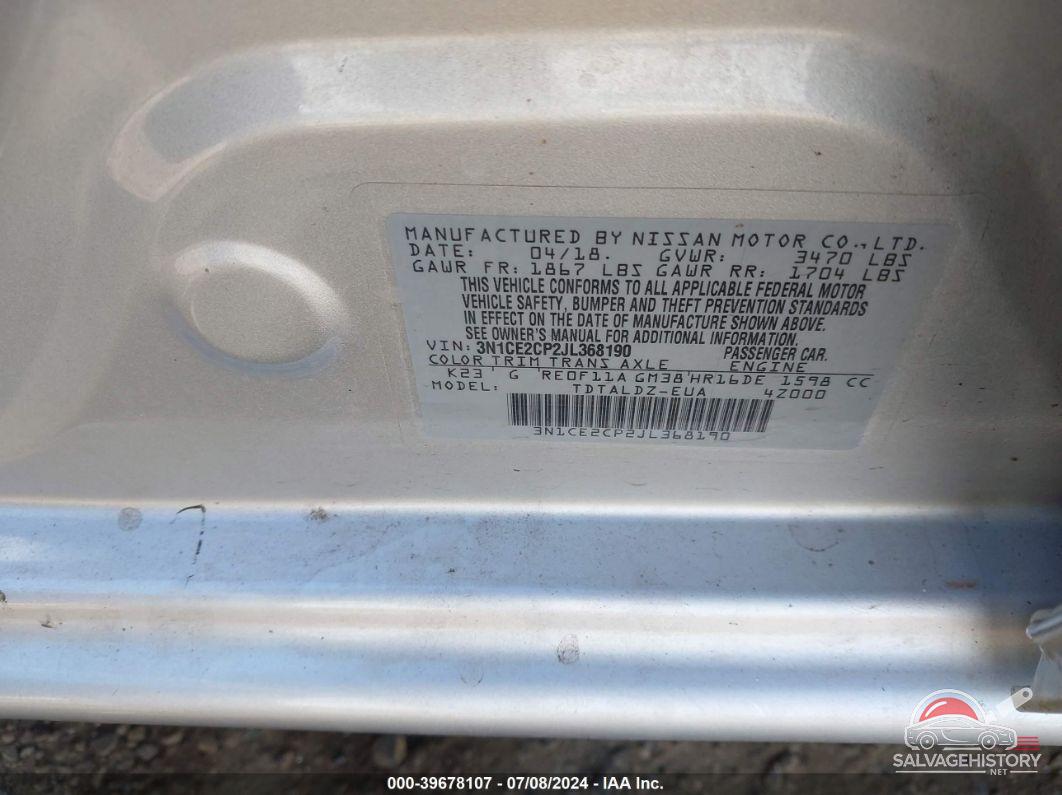 3N1CE2CP2JL368190 2018 NISSAN VERSA NOTE photo no. 9