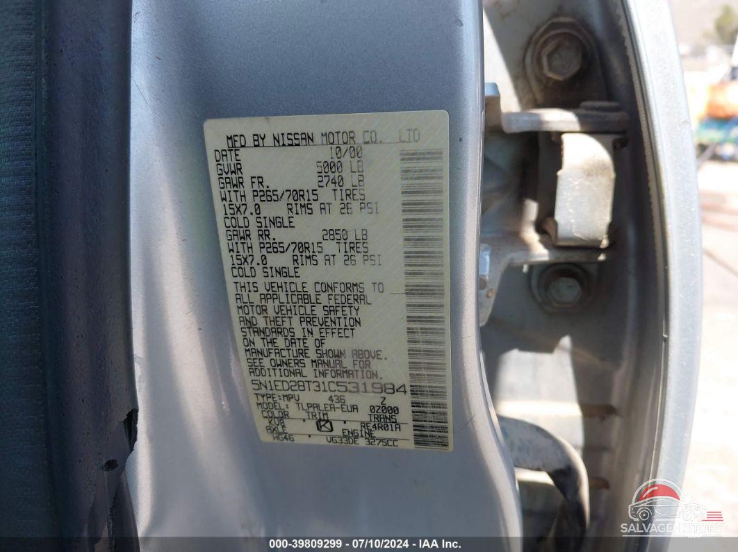 5N1ED28T31C531984 2001 NISSAN XTERRA photo no. 9