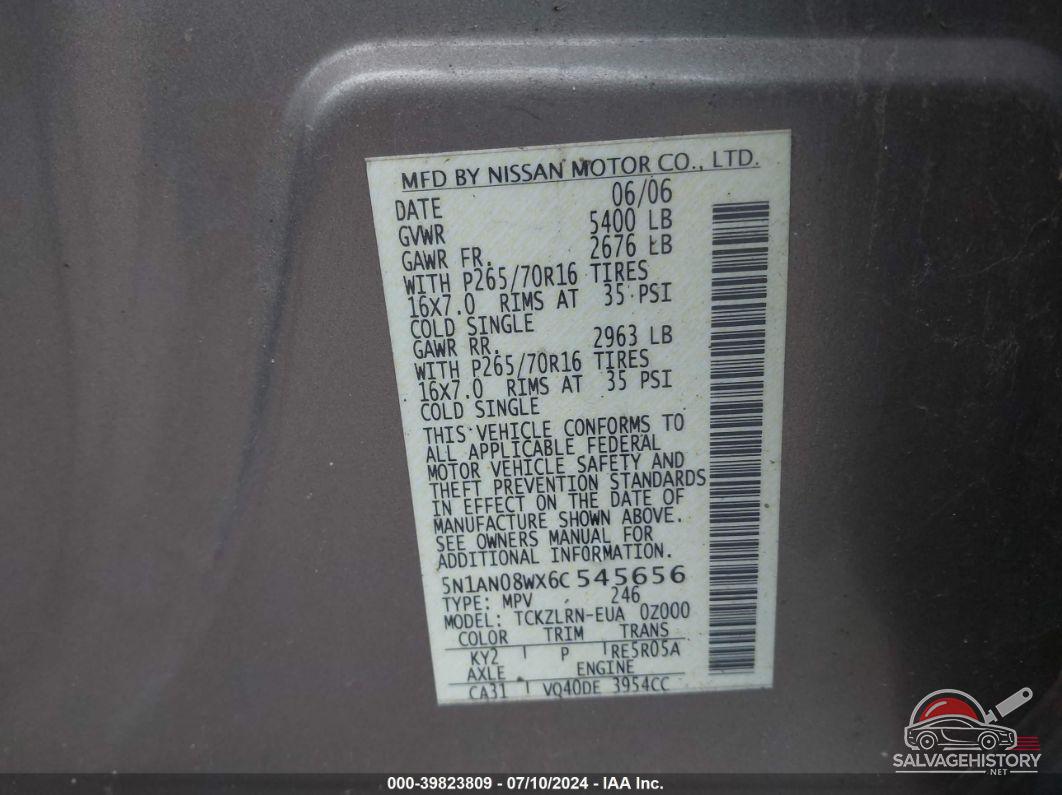 5N1AN08WX6C545656 2006 NISSAN XTERRA photo no. 9
