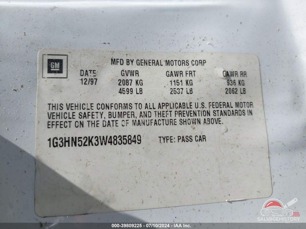 1G3HN52K3W4835849 1998 OLDSMOBILE EIGHTY EIGHT photo no. 9