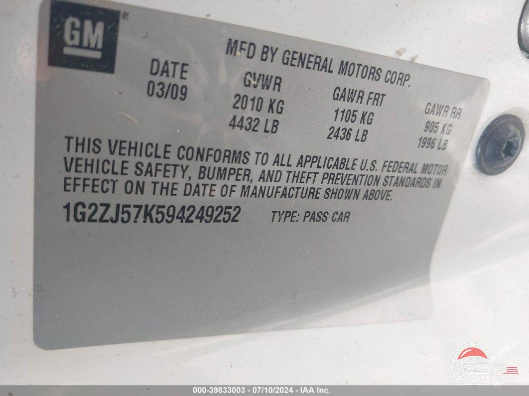 1G2ZJ57K594249252 2009 PONTIAC G6 NEW photo no. 9