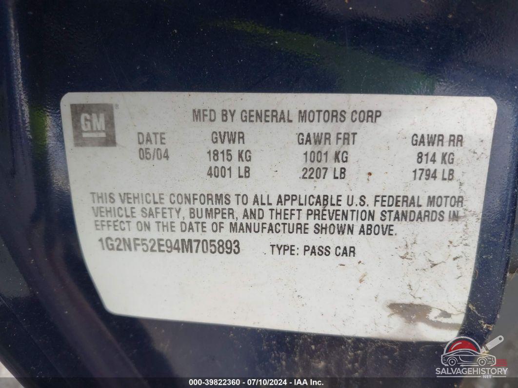 1G2NF52E94M705893 2004 PONTIAC GRAND AM photo no. 9
