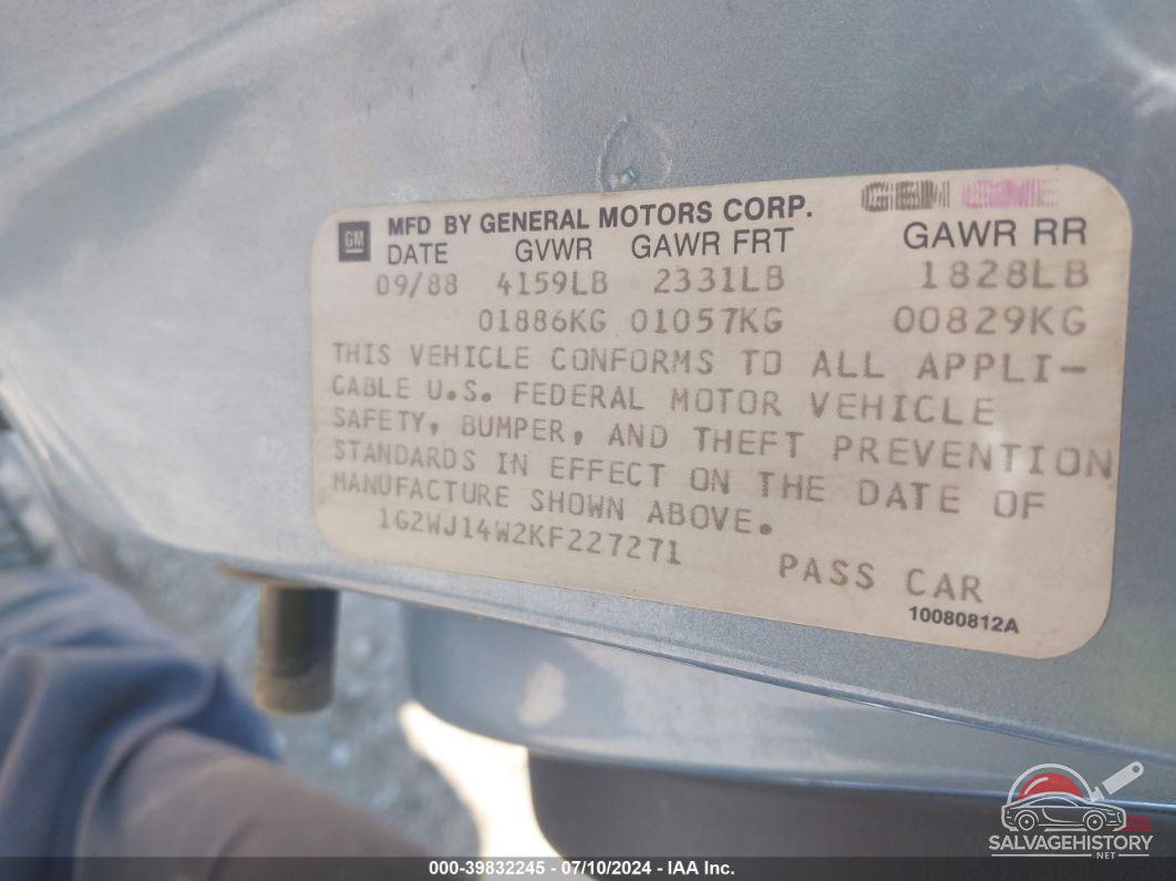 1G2WJ14W2KF227271 1989 PONTIAC GRAND PRIX photo no. 9