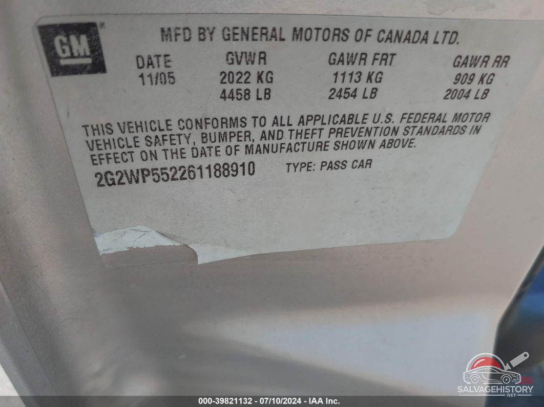 2G2WP552261188910 2006 PONTIAC GRAND PRIX photo no. 9