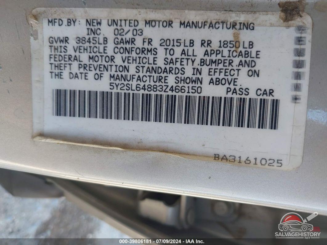5Y2SL64883Z466150 2003 PONTIAC VIBE photo no. 9