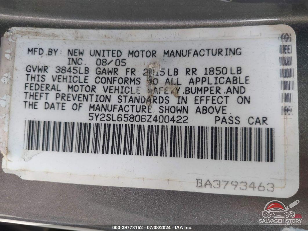 5Y2SL65806Z400422 2006 PONTIAC VIBE photo no. 9