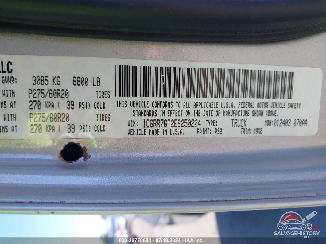 1C6RR7GT2ES250204 2014 RAM 1500 photo no. 9