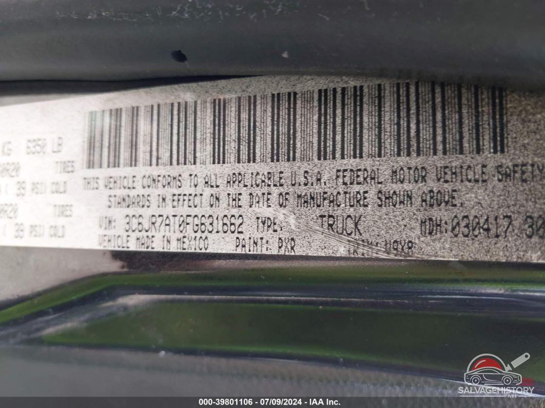 3C6JR7AT0FG631662 2015 RAM 1500 photo no. 9