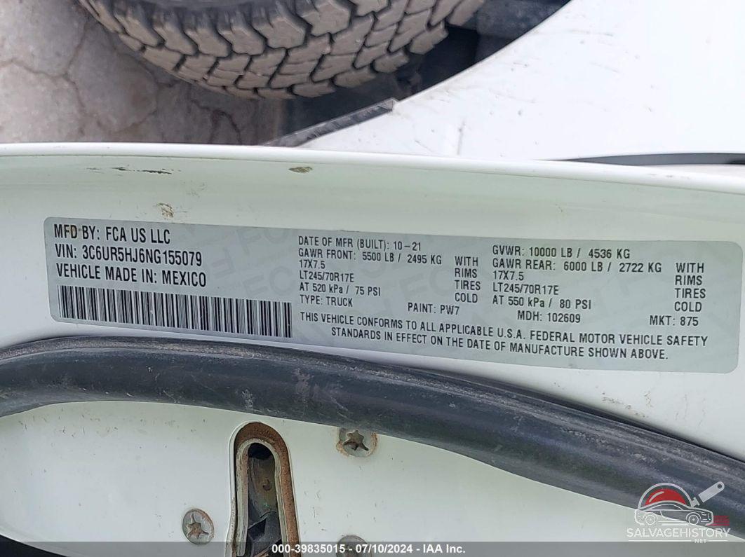 3C6UR5HJ6NG155079 2022 RAM 2500 photo no. 9