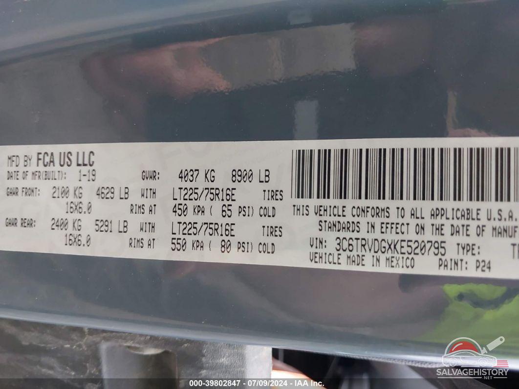 3C6TRVDGXKE520795 2019 RAM PROMASTER 2500 photo no. 9
