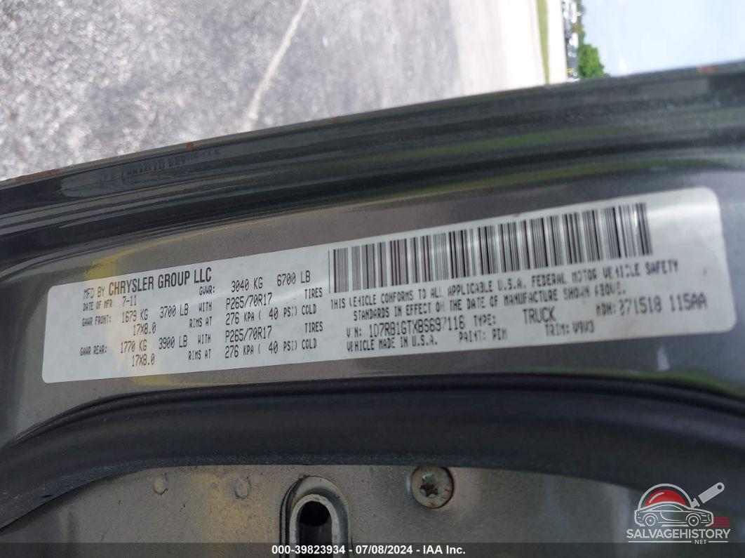 1D7RB1GTXBS697116 2011 RAM RAM 1500 photo no. 9